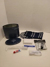 United Airlines Amenity Kit Blue Tin - Socks Earplugs Toothbrush Tissue 