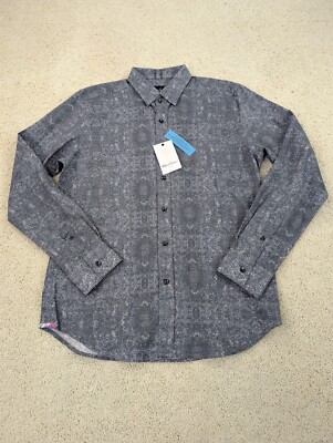 Robert Graham Shirt Mens M Gray Linen Dress Casual Button Harpswell Pattern NEW