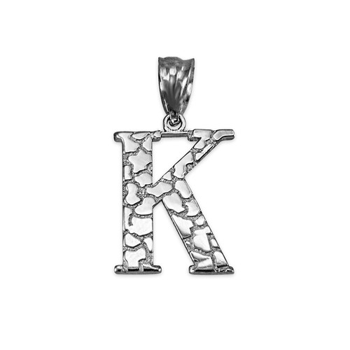 Sterling Silver Nugget Initial Pendant Necklace - Picture 44 of 78