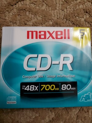 SEALED! MAXELL 5 pack Blank Audio Data Recordable CD-R MUSIC 80min 700MB Maxdata