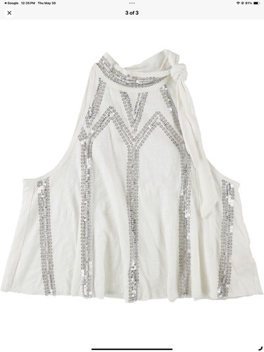 Free People Womens Tie Neck Tank Top Sequin S - Picture 2 of 5