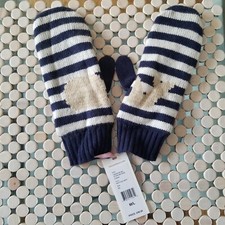 NEW Vineyard Vines Girls Teens M/L Nautical Navy Stripe Mittens Signature Whale