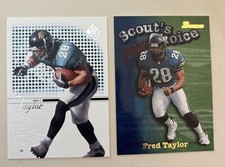 Fred Taylor 1998 Bowman Scout's Choice SC9 Rookie Insert & 2002 SP Authentic #68