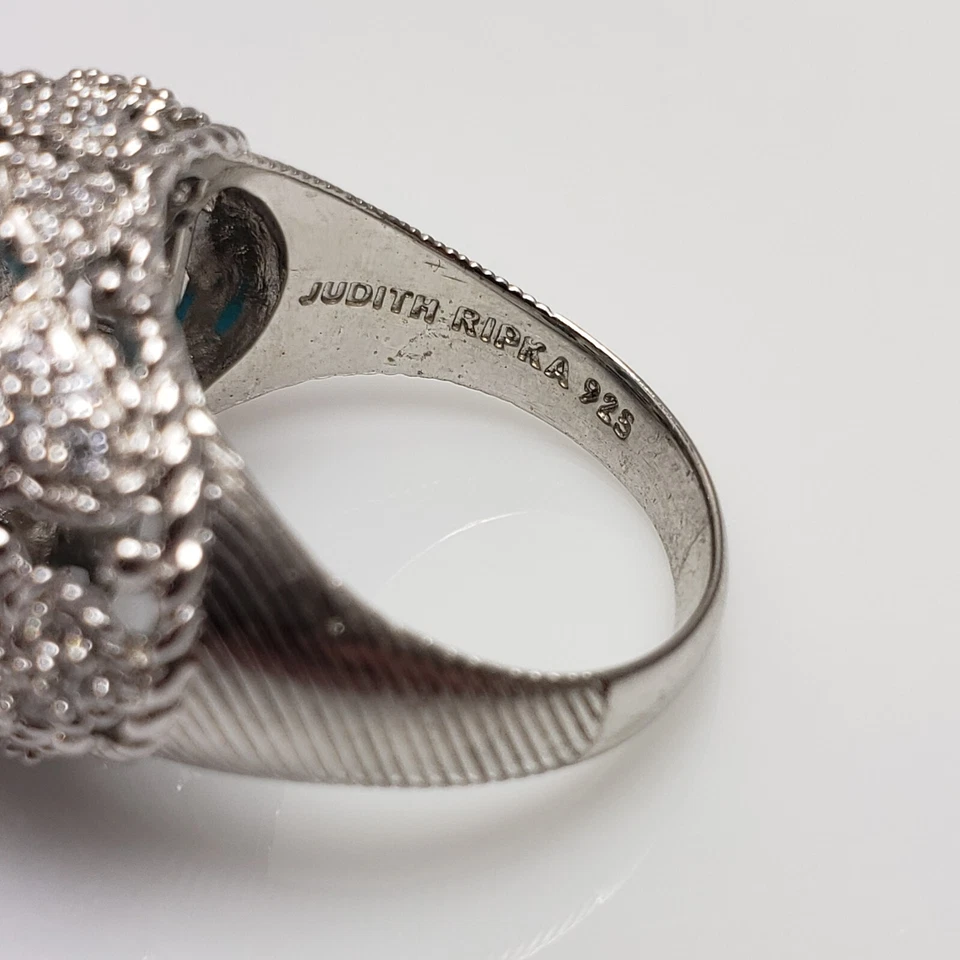 Anillo Judith Ripka Plata de Ley Turquesa Doble Diamonique Talla 11 Foto 4 de 4