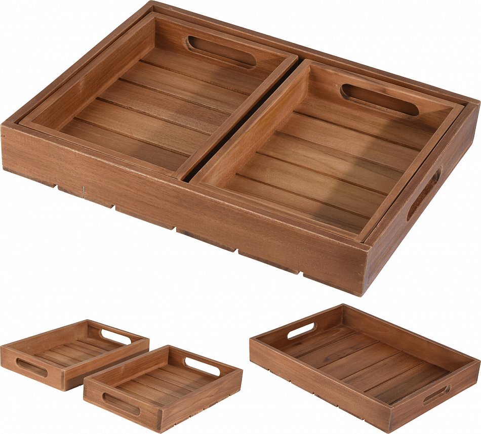 Holztablett Serviertablett Dekotablett 3 St. Braun Küche Bett Ablage Tischdeko