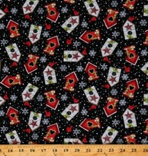 Cotton Bird Houses Cardinals Snowflakes Winter Fabric Print by the Yard D500.45