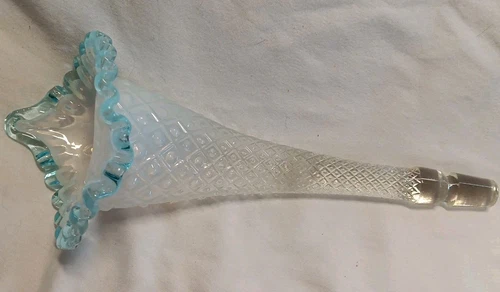 Fenton Blue Opalescent Glass Diamond Lace Replacement Epergne Horn