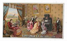 Old Trade Card ESTEY Organ Brattleboro Vermont Family Parlor Music Sing A Long