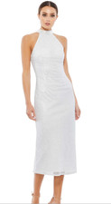 MAC DUGGAL EMBELLISHED HALTER NCEK WHITE MIDI SHEATH DRESS  sz 4