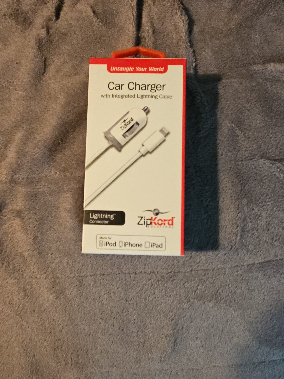 Apple Lightning Car Charger - ZipKord White/Gray for iPhone iPad iPod-image