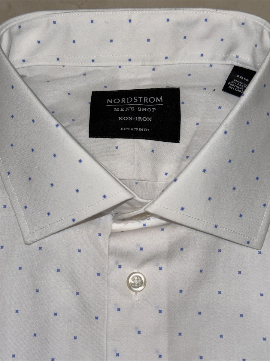 nordstrom extra trim fit dress shirt Nordstrom Trim Fit Premium Performance Dress Shirt in Blue Ivoris Stripe at Nordstrom, Size 15.5