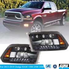For 2013-2018 Dodge Ram 1500 2500 3500 Black Projector Headlight Led Sequential