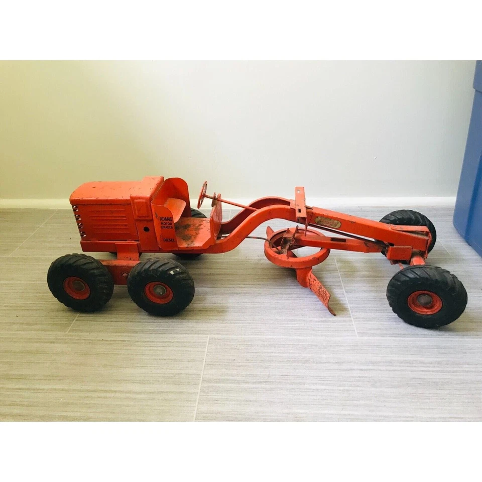 Vintage Doepke Adams Motor Road Grader Pressed Steel Orange Model Toys 50s - Image 3 of 4