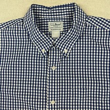 LL Bean Shirt Mens L White Blue Check Cotton Short Sleeve Traditional Fit Hike 