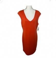 NWT Sharagano V Neck Cap Sleeveless Dress Size 16 Orange Poppy Lined Work
