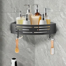 Corner Shower Caddy Shelves - Suction Cup Organizer Shelf with 2 Hooks Adhesive