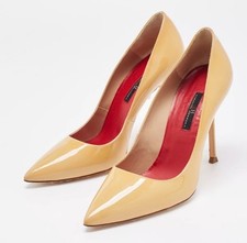 CH Carolina Herrera Patent Leather Heels Beige Red Sole Pumps Size US 6.5 / EU37