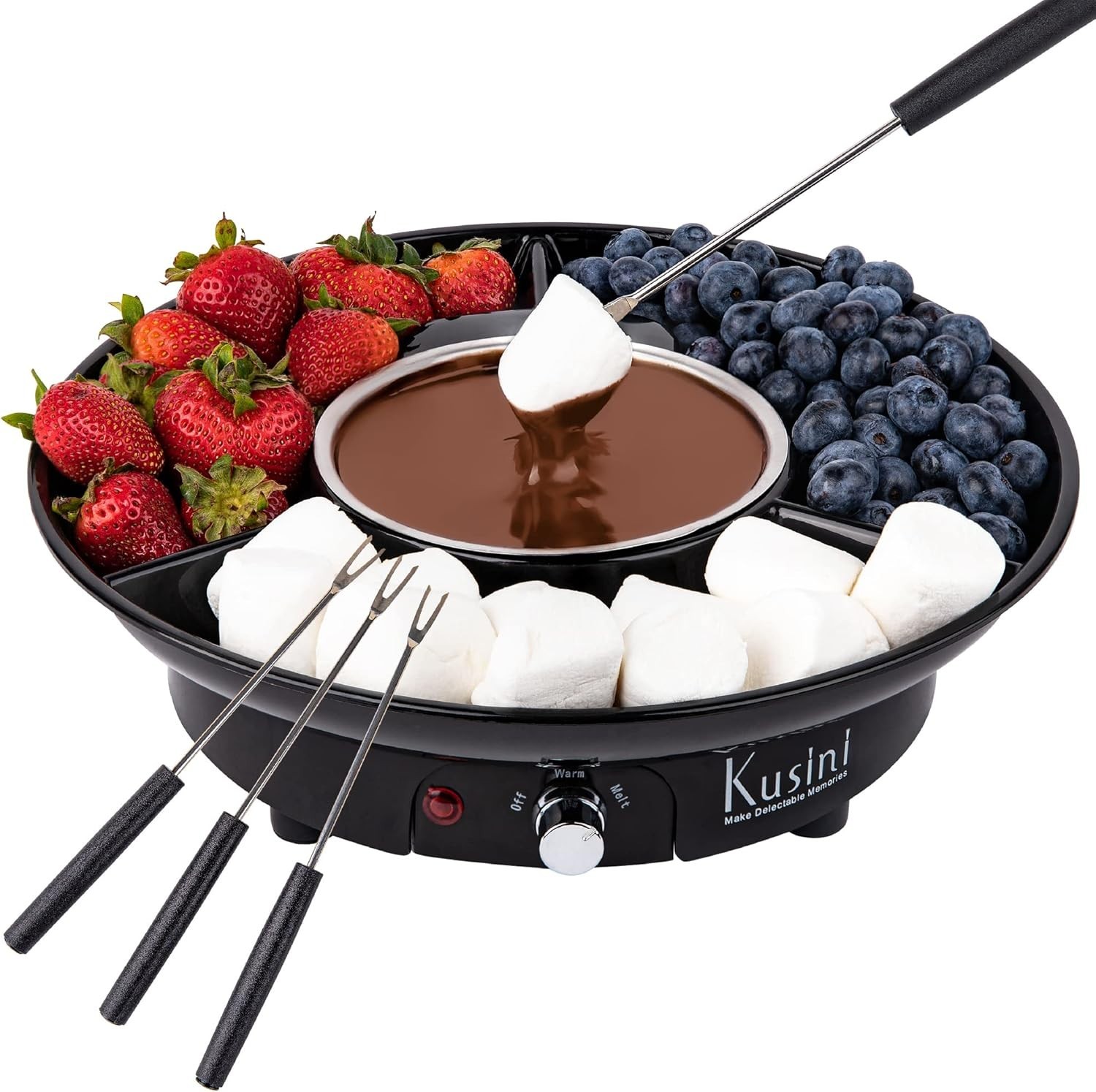 Electric Fondue Pot Set - Deluxe Chocolate Fondue Kit with 4 Forks & Trays