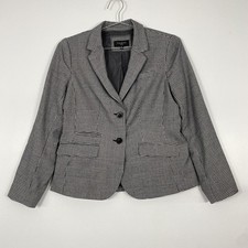 Talbots Blazer Womens 10 Petite Black Houndstooth Wool Blend Two Button Jacket
