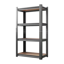 4-Tiers Metal Adjustable Garage Storage Shelving Unit with MDF Board in Black 2