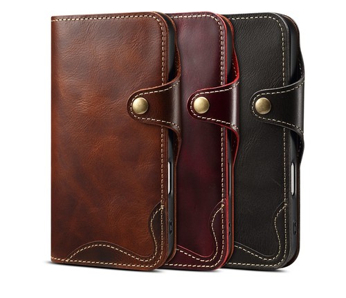 Retro Echt Rindseder Flip Hülle Schutztasche Case für iPhone 14 15 16 17 Pro Max - Bild 3 von 27