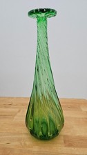 Green Art Glass Vase Controlled Bubble Swirl 12  Murano Style Vintage