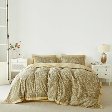 Yellow Botanical Duvet Cover Queen 100 Cotton 3 Pcs Set 1 Vintage Taupe Flower