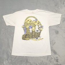 Vintage Single Stitch Shirt Men L White Puppies Basket Graphic Tee Made In USA