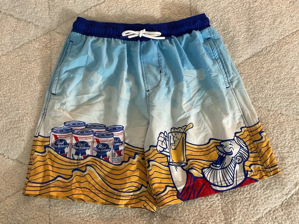 Pabst Blue Ribbon Beer Swim Trunks Pockets Drawstring Netted Men Large - Image 3 of 4