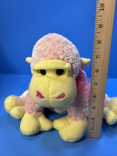 Walmart Pink Yellow Valentine Plush Monkey Heart 9” Stuffed Animal Sitting Bow - Picture 5 of 10