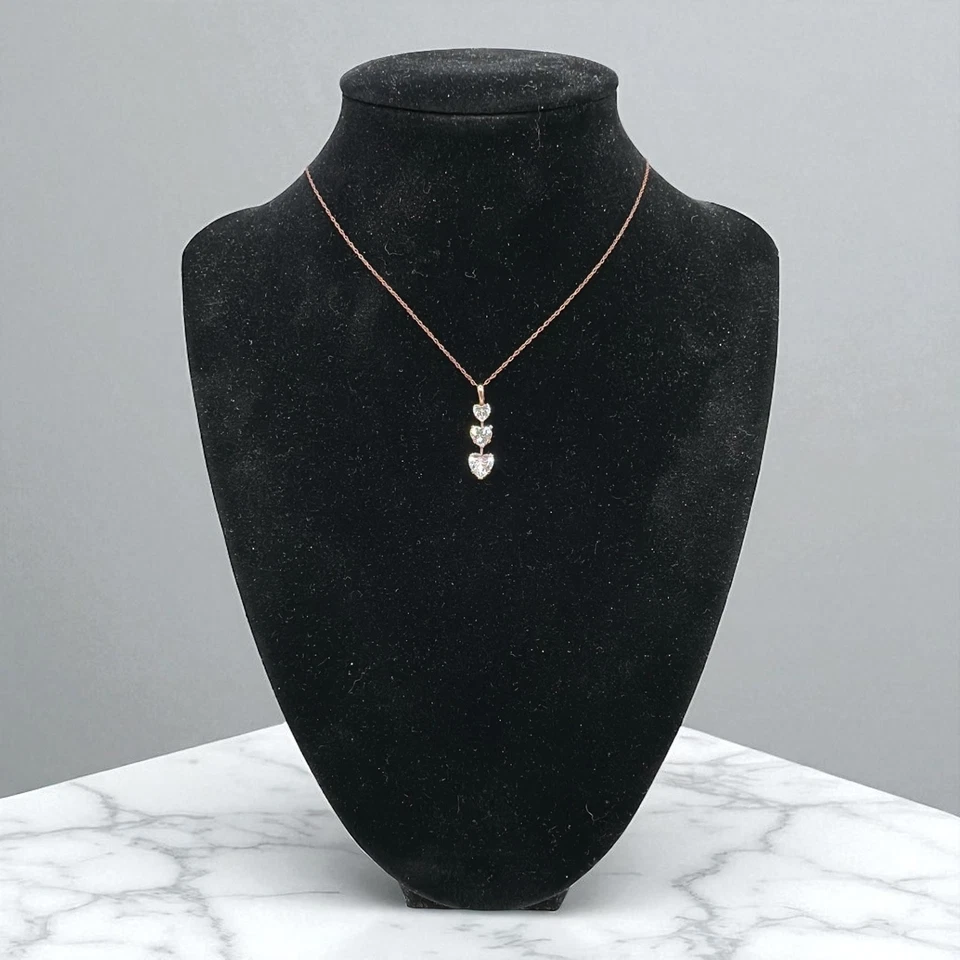 Timeless 14K Rose Gold 3 Heart Shaped CZ Love Necklace - Image 2 of 4