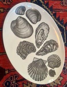 WHITNEY WARES RHODE ISLAND WHITE BLACK OYSTER SCALLOP PORCELAIN  SERVING PLATTER