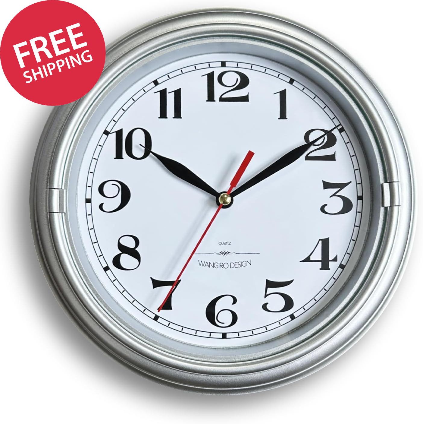 8 Inch Silver Round Wall Clock Silent Movement Battery Powered Easy Read