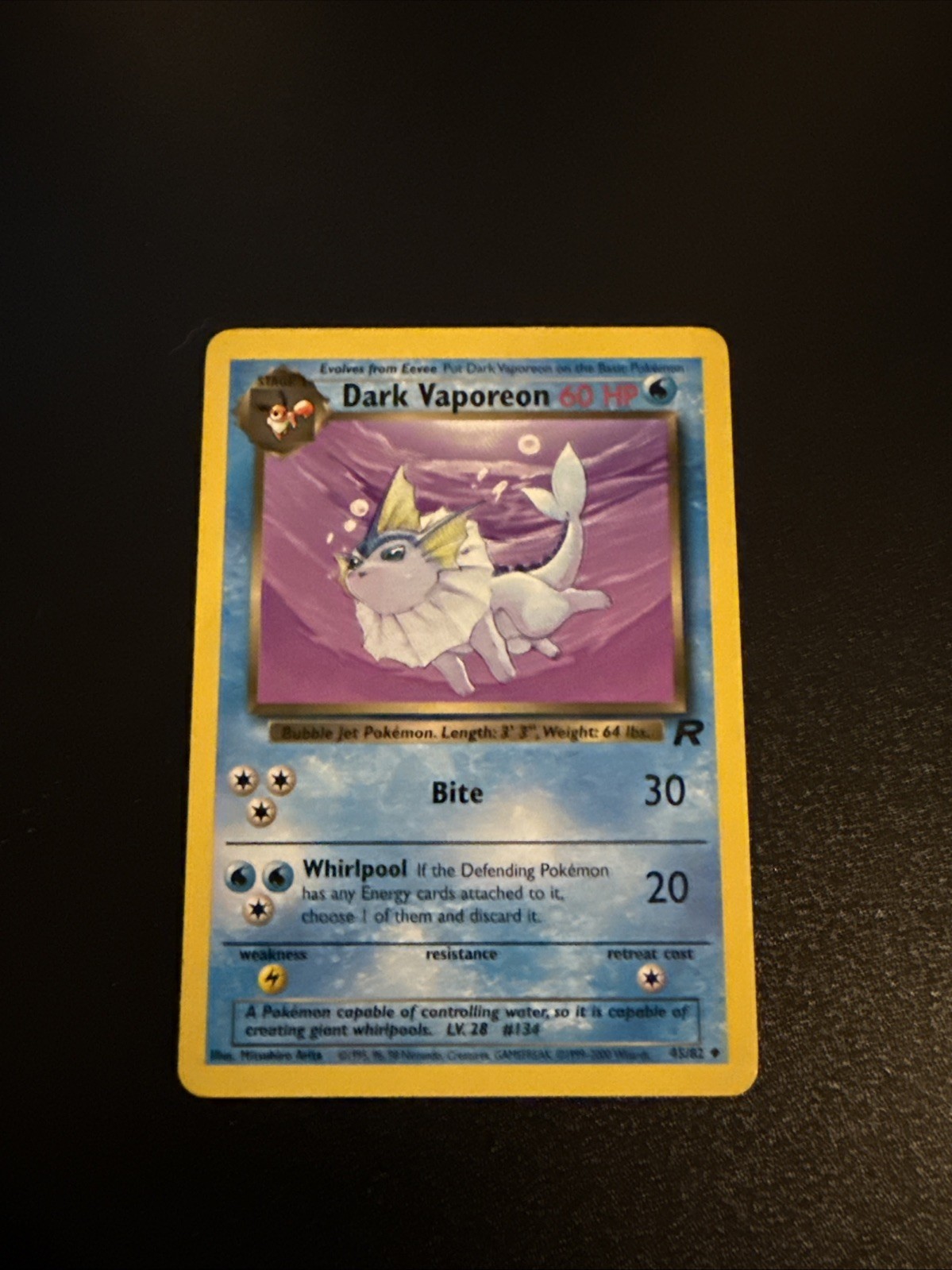 Pokemon Dark Vaporeon 45/82 WotC Team Rocket Unlimited Uncommon NM