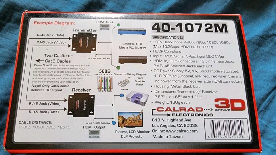 Calrad 40-1072m HDMI 3D 1080p Balun Extender Over Two CAT5e - CAT6 Cables - Image 3 of 3