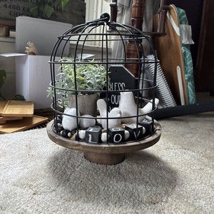 Faux Bird Cage With Decor Eggs Birds