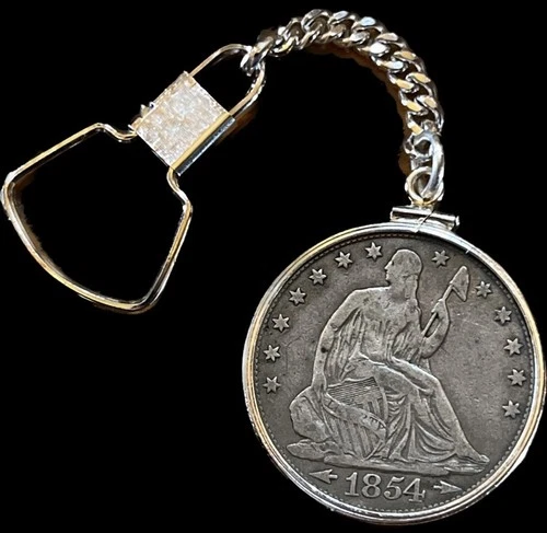 1854-O Liberty Seated Arrows 1/2 Dollar Sterling Silver Keychain Old Type Coin