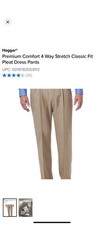 Haggar Premium Comfort 4-Way Stretch Pleated Classic Fit Pants khaki Big Tall
