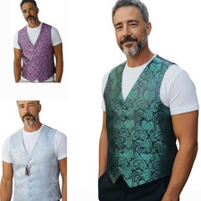 Set Of 3 Men Waistcoat Vest Brocade Paisley Jacquard Weave 3XL Elegant Adj Back