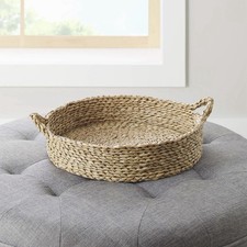 16" Round Natural Colored Seagrass Water Hyacinth Woven Decorative Tray NWT