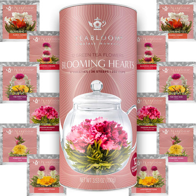 Teabloom Heart Shaped Flowering Tea Gift Set, 12 Blooming Green Teas