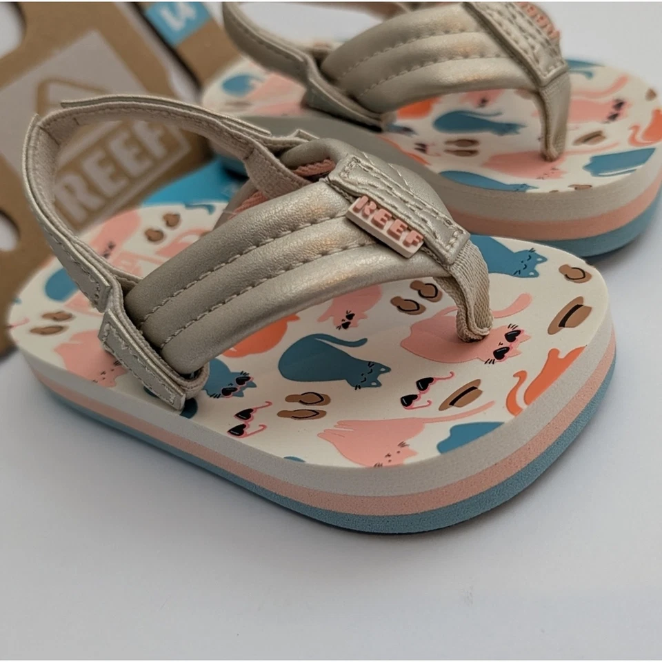 Nueva Sandalia Reef Little Ahi Genial Gatos Estampado Animal Niños Pequeños Talla 4 Zapatos Niña Foto 3 de 4
