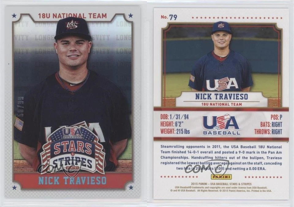 2015 Panini Stars and Stripes Longevity Holofoil 50/99 Nick Travieso #79 1s8 - Image 3 of 3