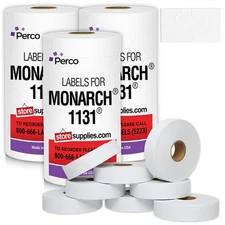 Perco White Pricing Labels for Monarch 1131 Price Gun – 3 Sleeves, 24 Rolls V...