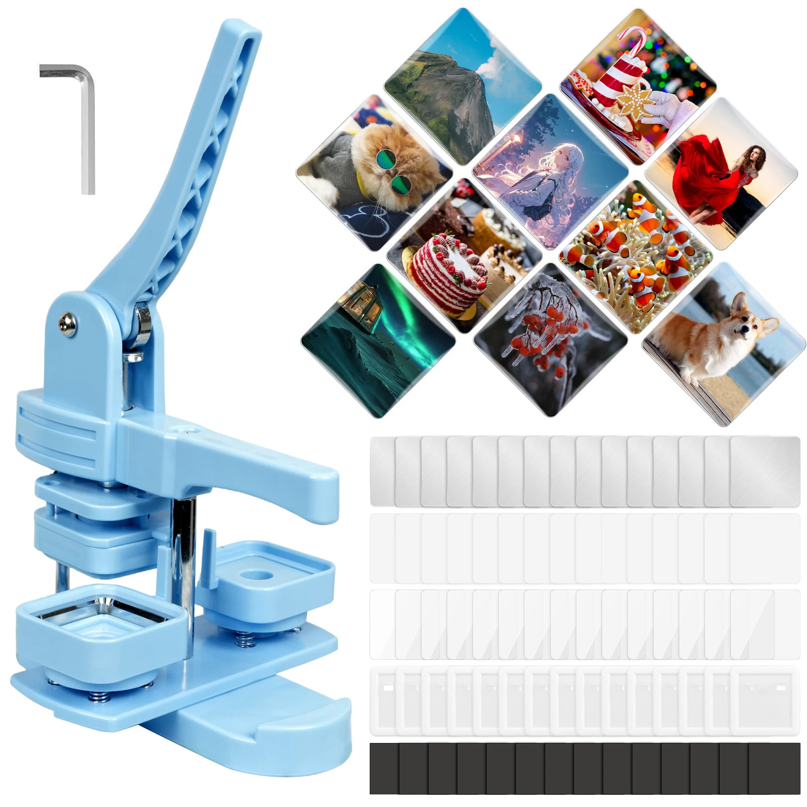 Kit fabrication aimant photo avec presse à badges carrés 2x2 pouces et 100 pièces