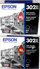   Lot of 2 Epson 302XL Single Ink Cartridge - Black T302XL020-S Exp. 2025  