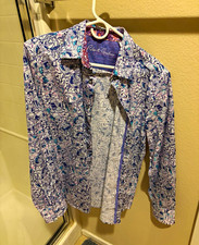 Robert Graham Men's M White/Blue Floral Long Sleeve Button-Up Shirt