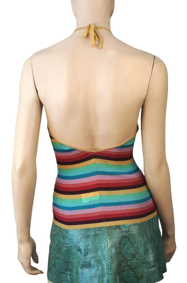 RARO NUEVO Top Halter Tejido Metálico Rayas DOLCE & GABBANA 42 EE. UU. 6 De Colección Foto 2 de 4