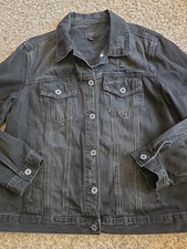 Risen The New Essentials Distressed Denim Jacket Women L Black Retro. OC