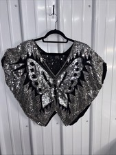 Vintage 70  s Sequin, Beads And Silk Butterfly Blouse